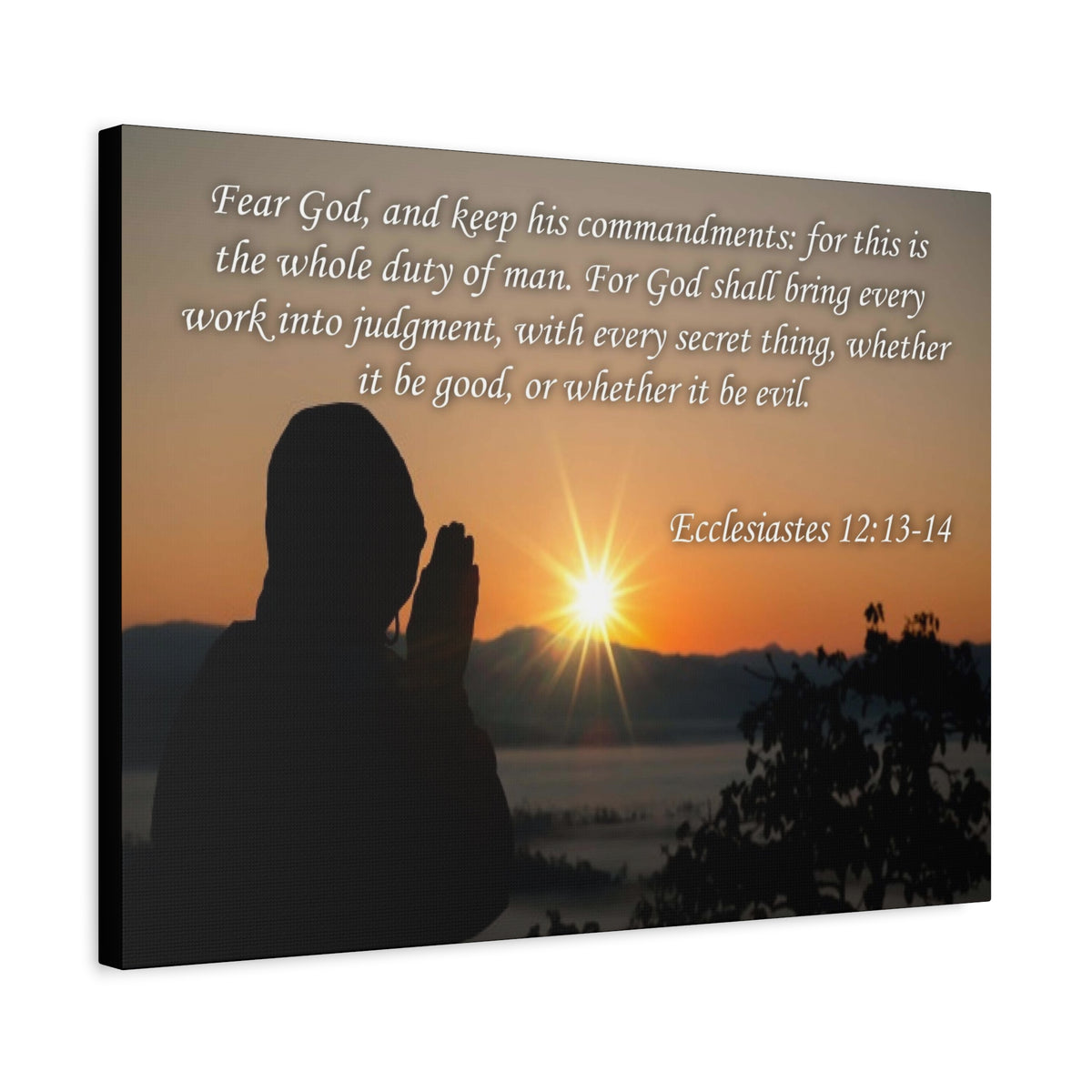 Scripture Canvas Fear God Ecclesiastes 12:13-14 Christian Wall Art Bible Verse Print Ready to Hang