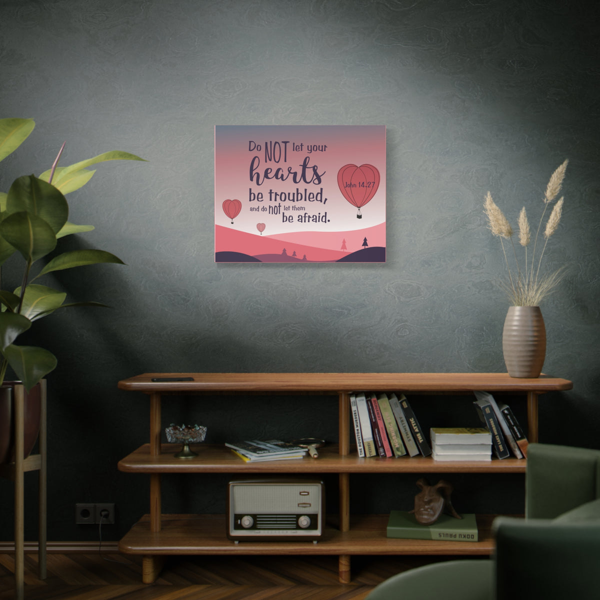 Scripture Canvas Your Hearts Pink John 14:27 Christian Wall Art Bible Verse Print Ready to Hang