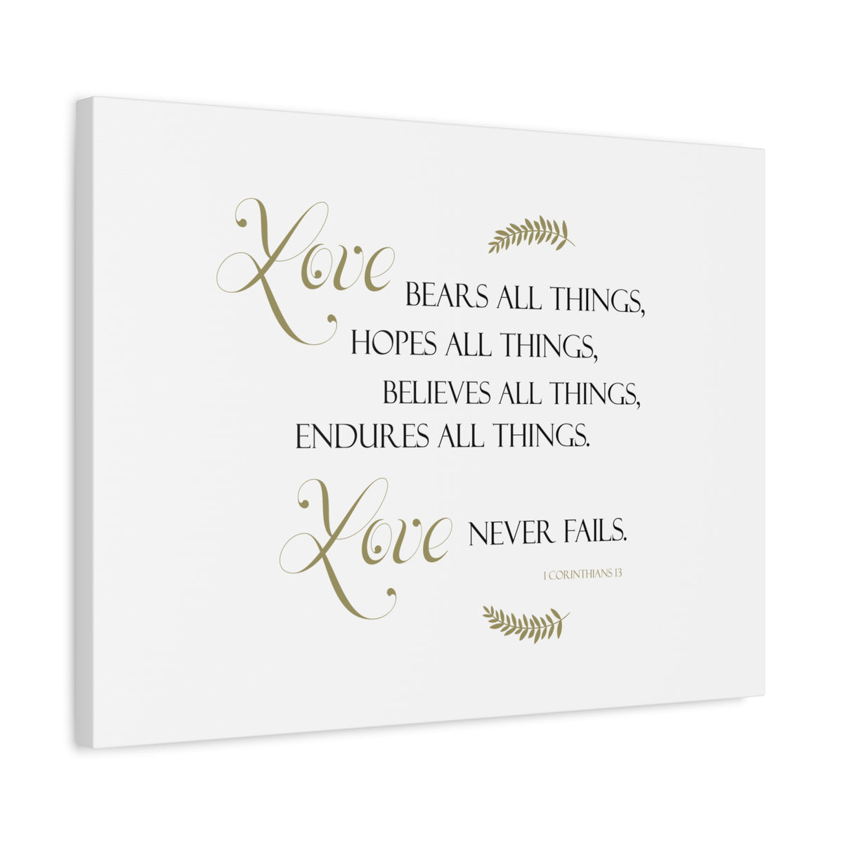 Scripture Canvas Love, Bears All Things 1 Corinthians 13 Christian Wall Art Bible Verse Print Ready to Hang