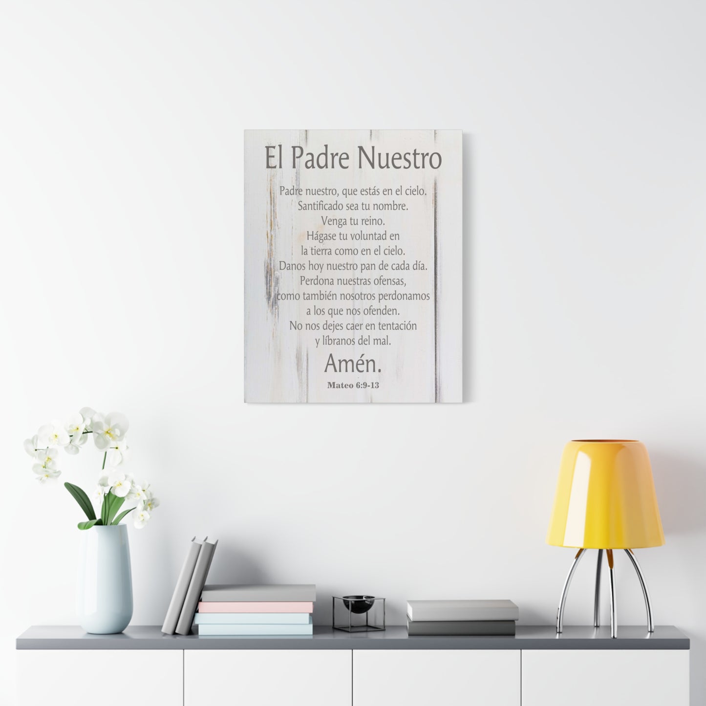 Scripture Canvas Lords Prayer Spanish El Padre Nuestro White Wood Christian Wall Art Print Ready to Hang