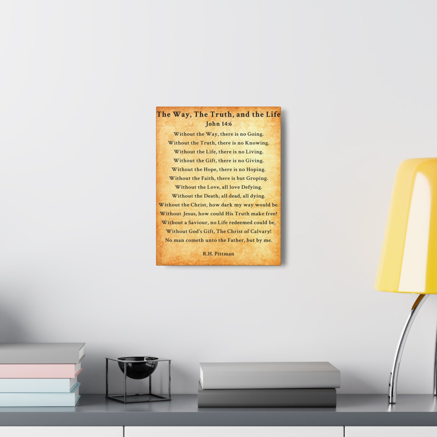 Way Truth Life John 14:6 Gold Bible Verse Canvas Christian Wall Art Ready to Hang Unframed