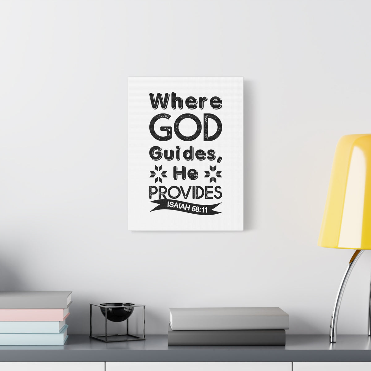 Scripture Canvas Where God Guides, He Provides Isaiah 58:11 Christian Wall Art Bible Verse Print Ready to Hang