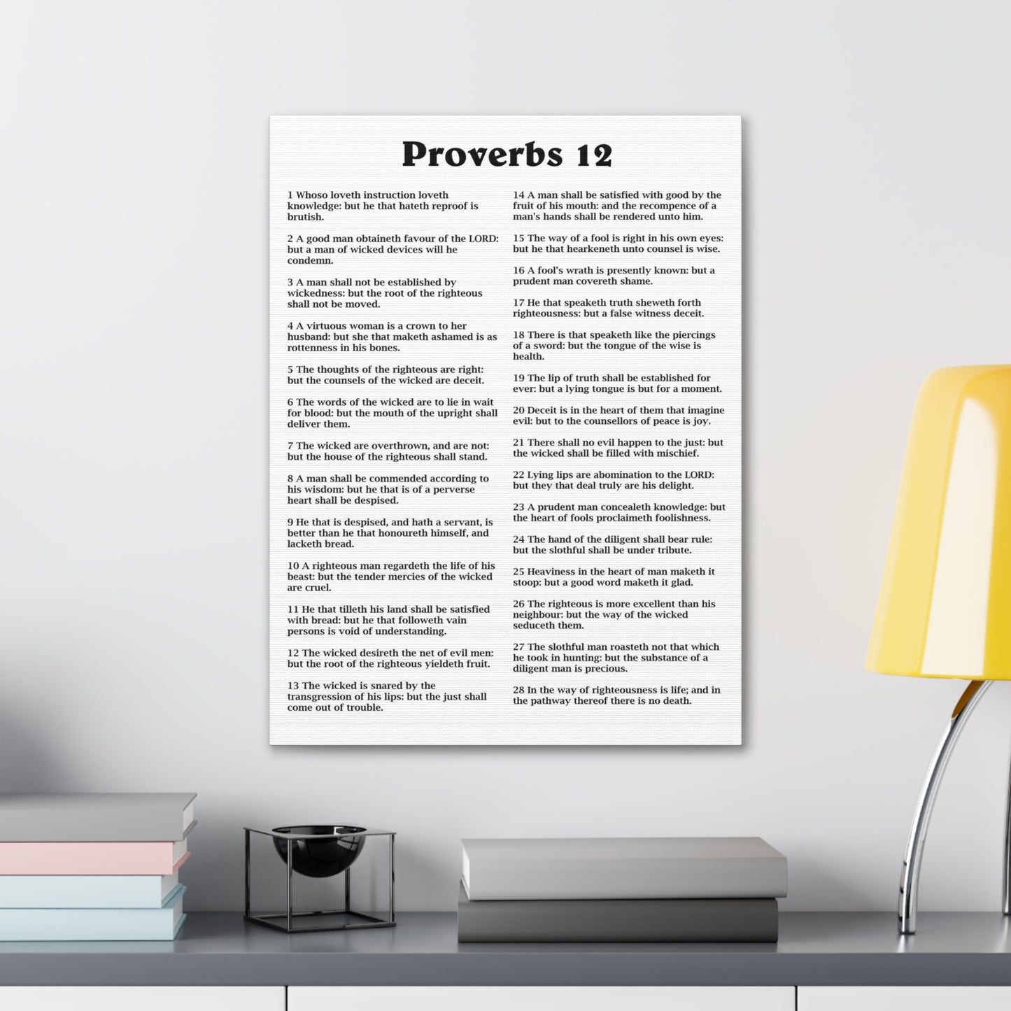 Proverbs Chapter 12 White Bible Canvas Christian Wall Art Ready to Hang Unframed
