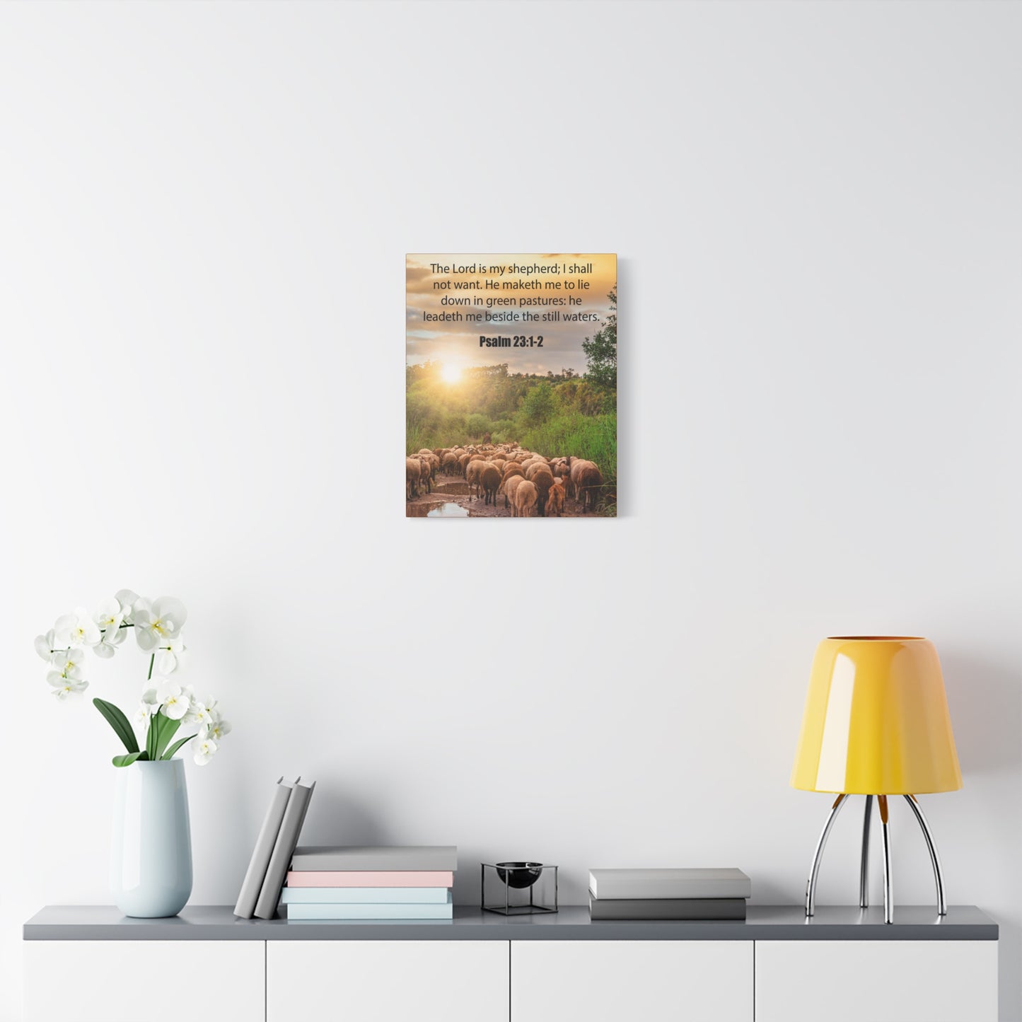 Scripture Canvas Green Pastures Psalm 23:1-2 Christian Wall Art Bible Verse Print Ready to Hang