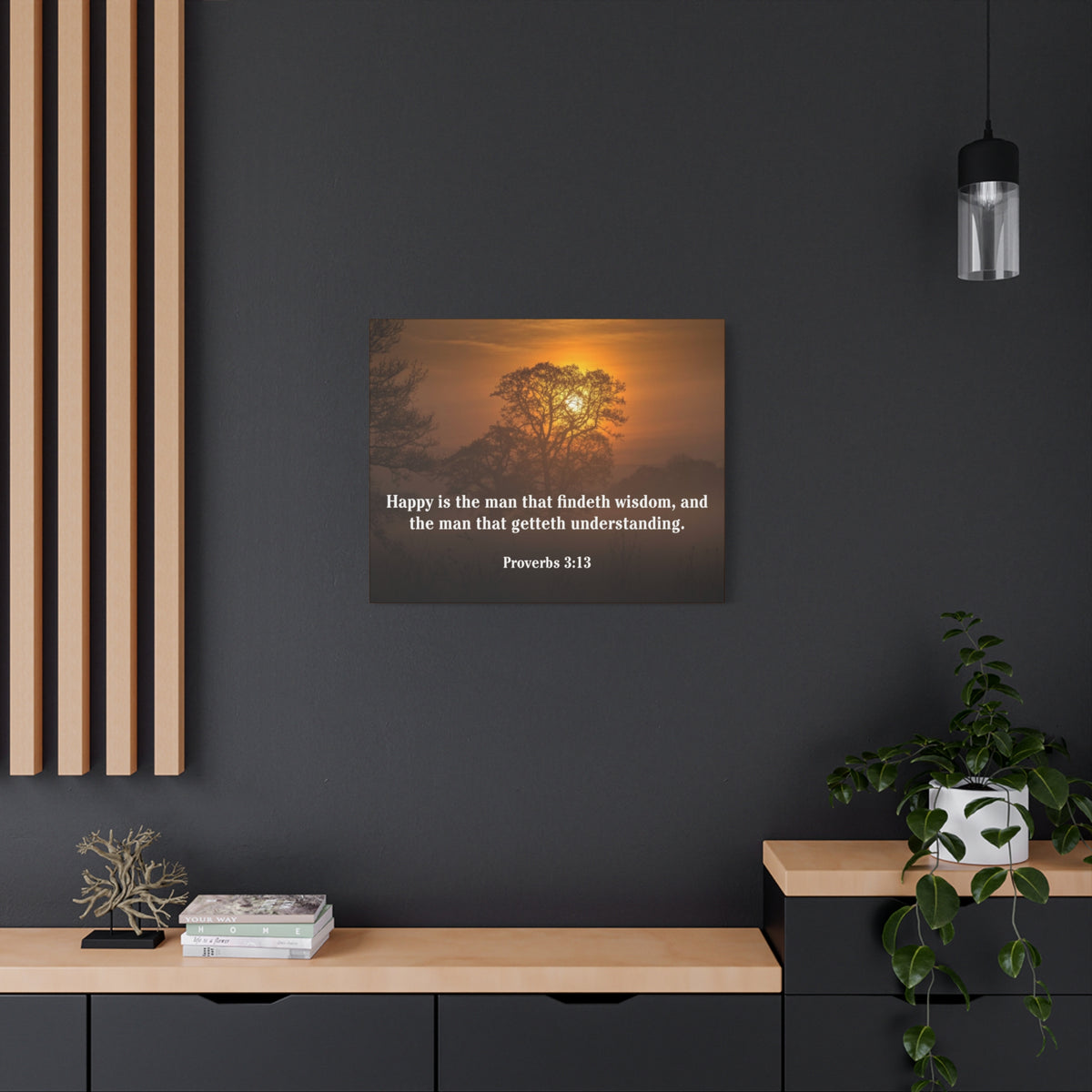 Scripture Canvas Happy is The Man Proverbs 3:13 Christian Wall Art Bible Verse Print Ready to Hang