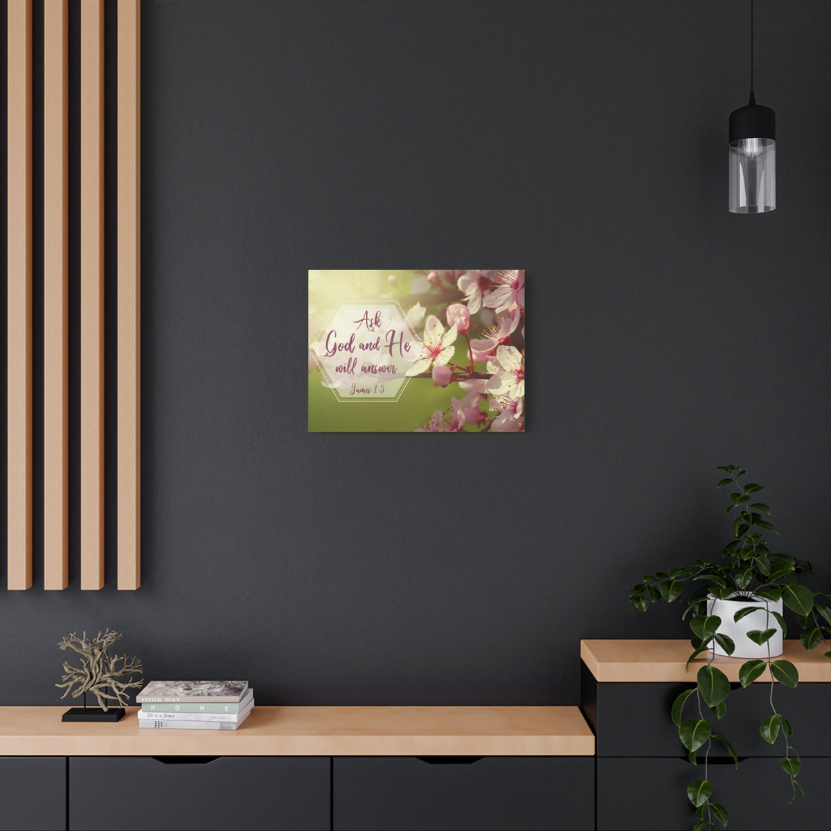 Scripture Canvas He Will Answer James 1:5 Pink Flower Christian Wall Art Bible Verse Print Ready to Hang
