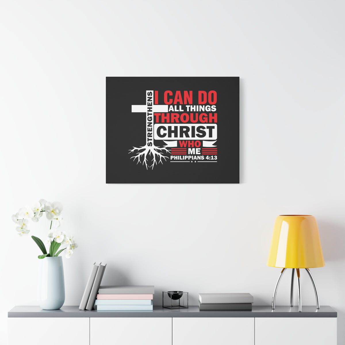 Scripture Canvas Strengthens Me Red Cross Philippians 4:13 Christian Wall Art Bible Verse Print Ready to Hang