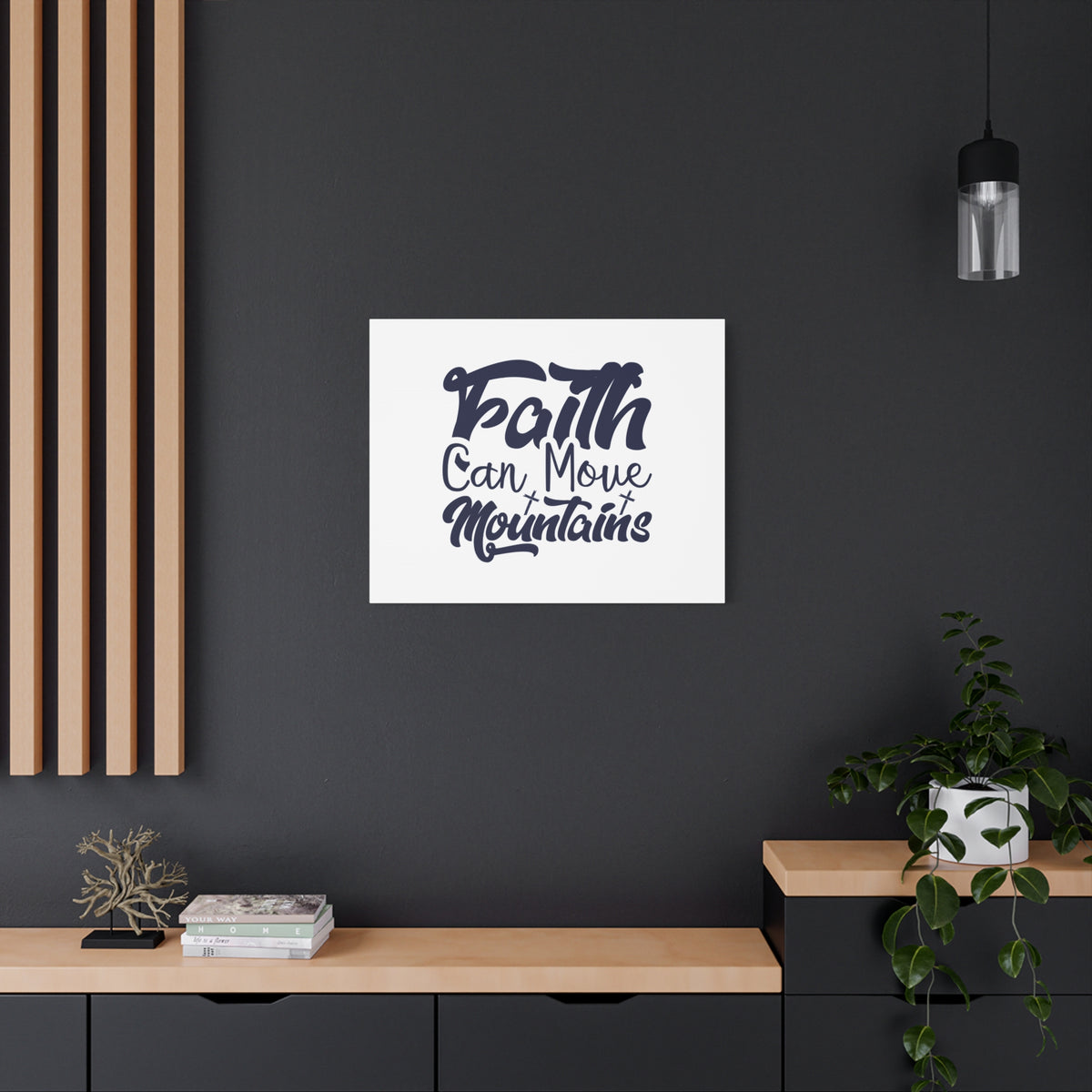 Scripture Canvas Faith Can Move Mountains Matthew 21:21 Blue Letters Christian Wall Art Bible Verse Print Ready to Hang