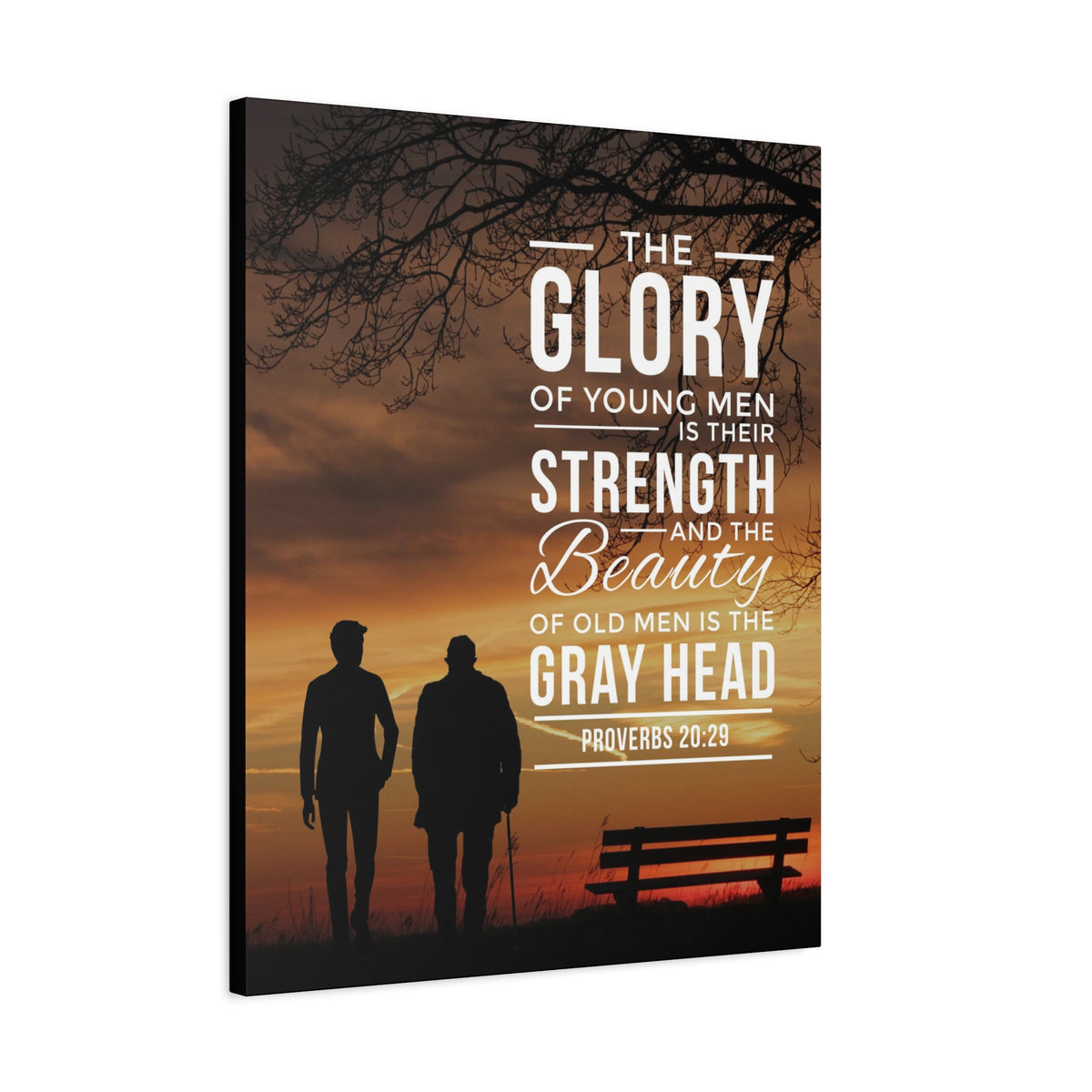 Scripture Canvas The Glory of Young Men Proverbs 20:29 Christian Wall Art Bible Verse Print Ready to Hang