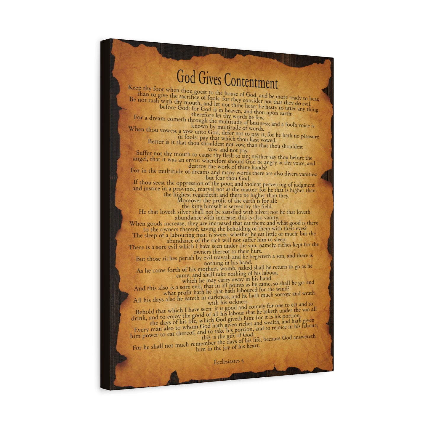 Scripture Walls God Gives Contentment Ecclesiastes 5 Gold Brown Bible Verse Canvas Christian Wall Art Ready to Hang