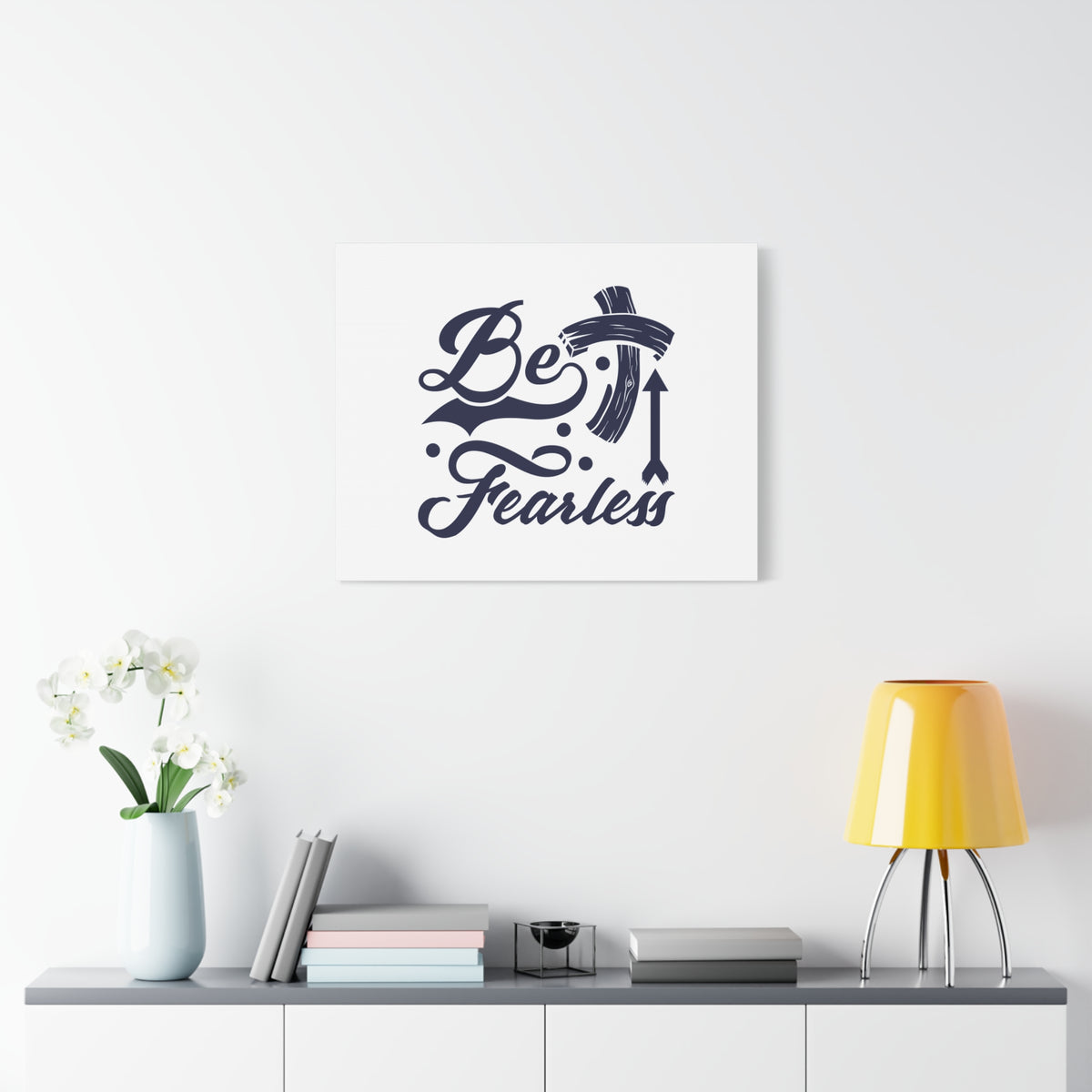 Scripture Canvas Be Fearless 2 Timothy 1:7 Blue Cross Christian Wall Art Bible Verse Print Ready to Hang