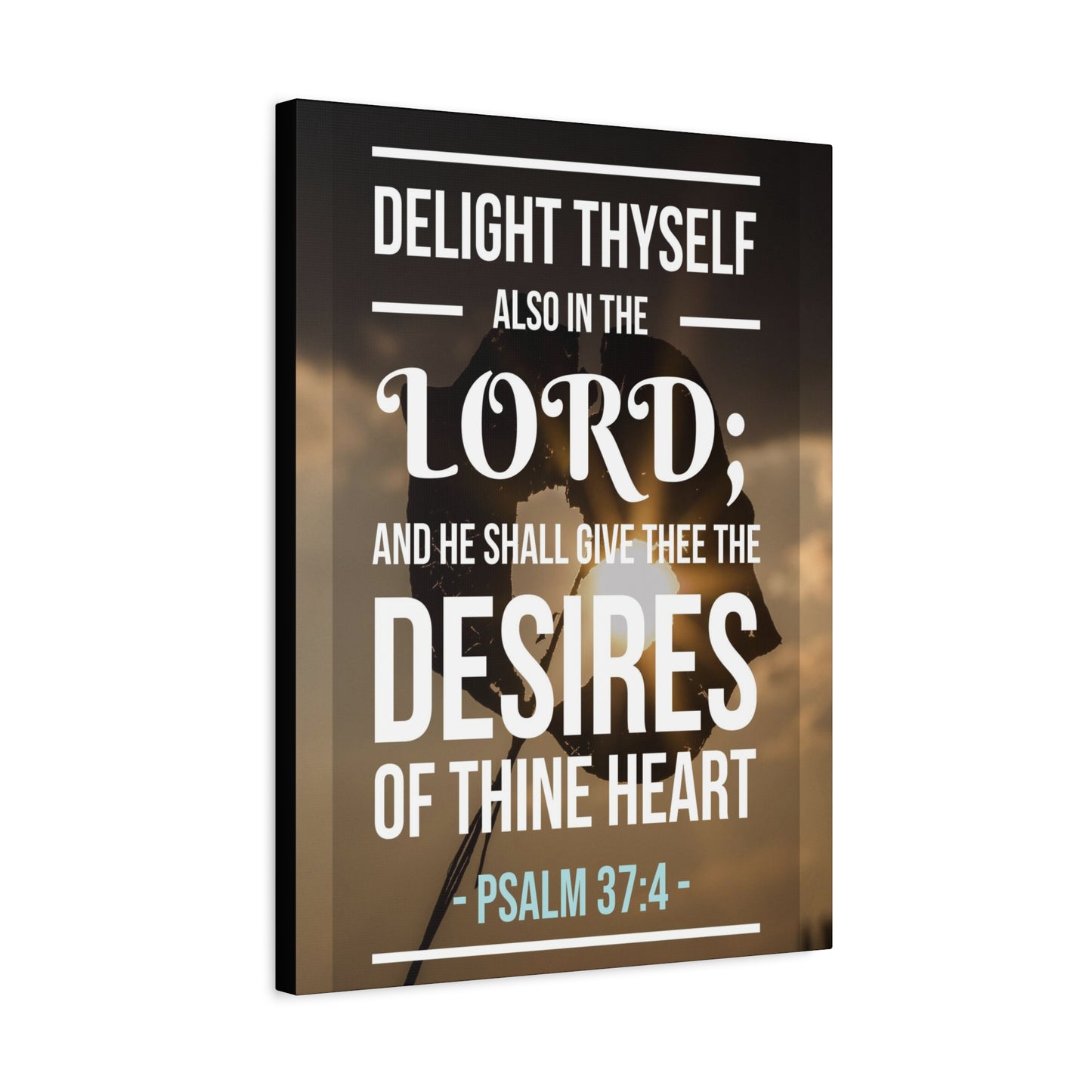 Scripture Canvas Delight Thyself Psalm 37:4 Christian Wall Art Bible Verse Print Ready to Hang