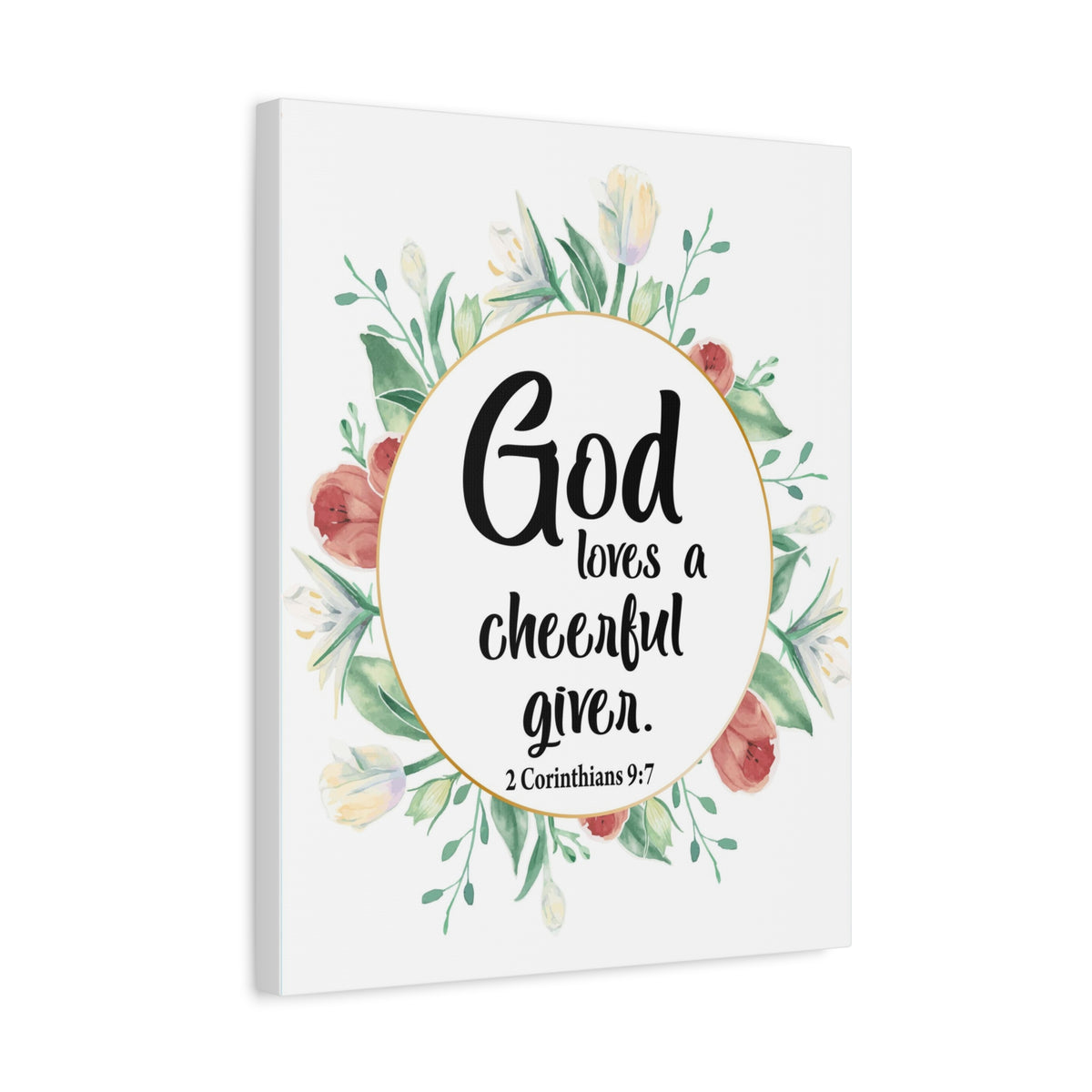 Scripture Canvas God Loves a Cheerful Giver 2 Corinthians 9:7 Christian Wall Art Bible Verse Print Ready to Hang