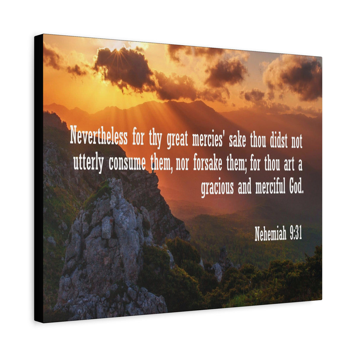 Scripture Canvas Gracious and Merciful God Nehemiah 9:31 Christian Wall Art Bible Verse Print Ready to Hang