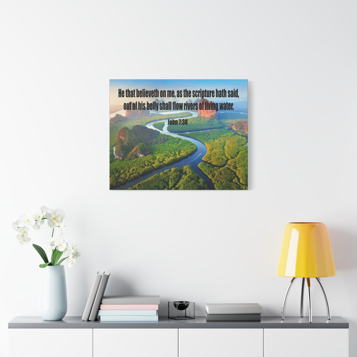 Scripture Canvas Living Water John 7:38 Christian Wall Art Bible Verse Print Ready to Hang