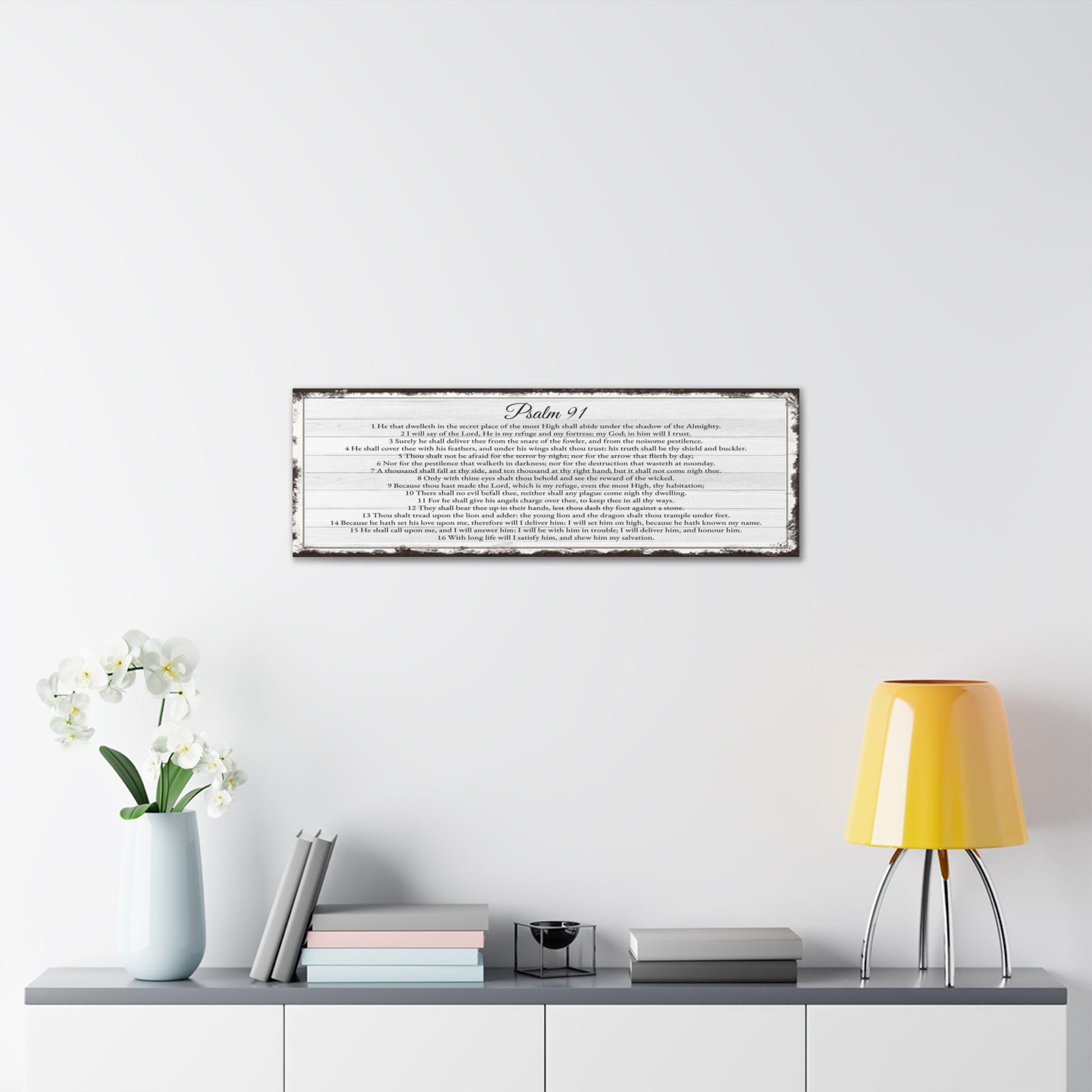 Scripture Walls Psalm 91 English Landscape White Bible Verse Canvas Christian Wall Art Ready to Hang Unframed-Express Your Love Gifts