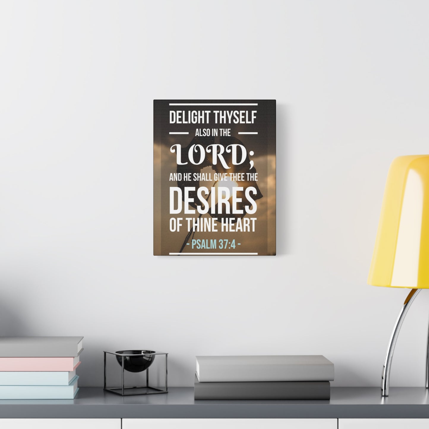 Scripture Canvas Delight Thyself Psalm 37:4 Christian Wall Art Bible Verse Print Ready to Hang
