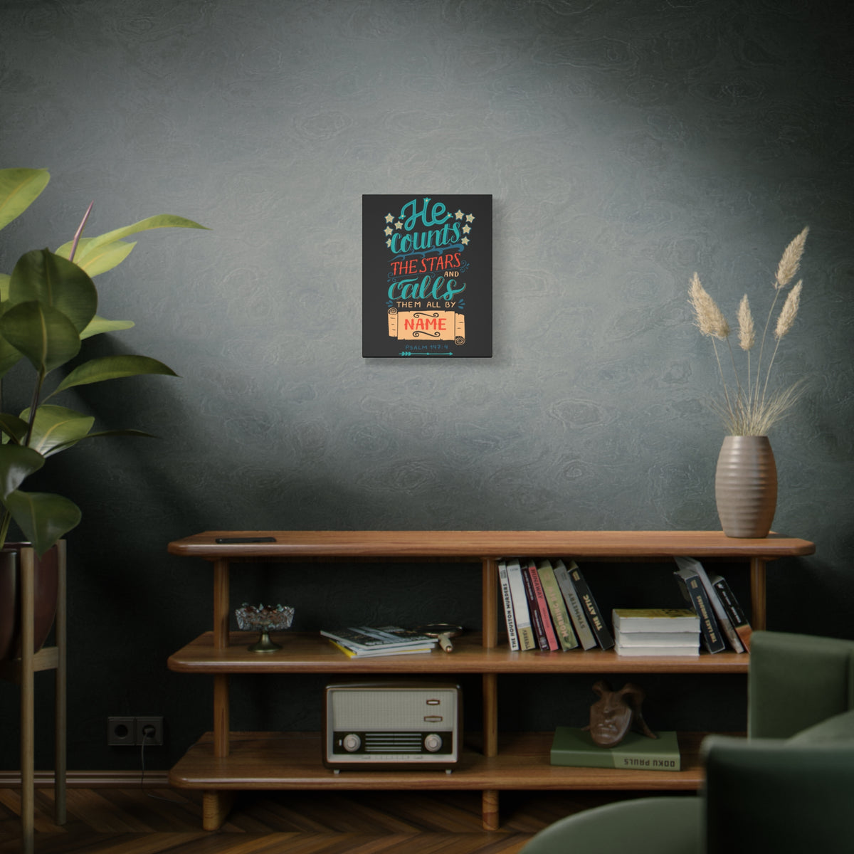 Scripture Canvas He Counts The Stars Psalm 147:4 Christian Wall Art Bible Verse Print Ready to Hang