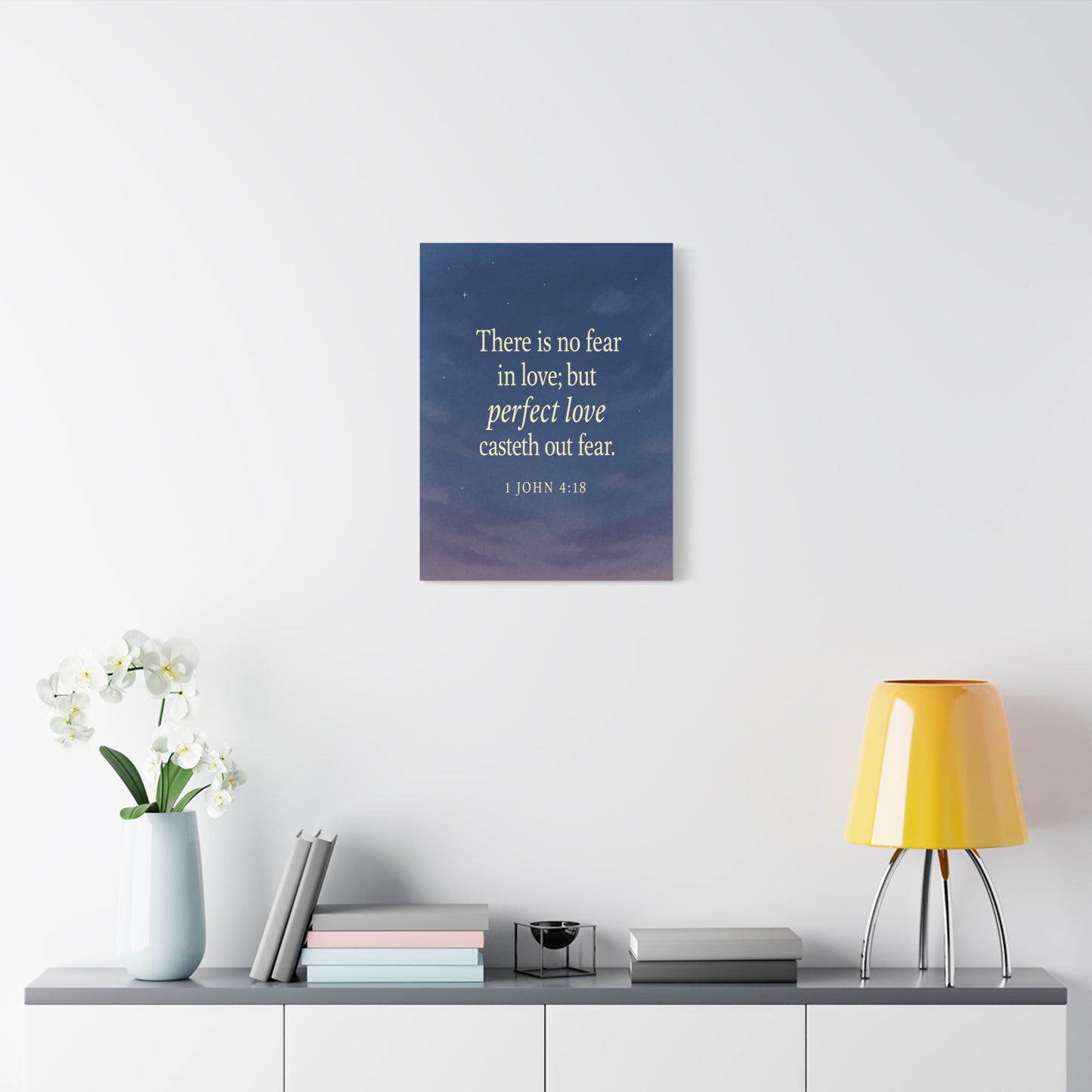 Bible Verse Canvas 1 John 4:18 Christian Home Décor Wall Art Scripture Ready to Hang Faith Print