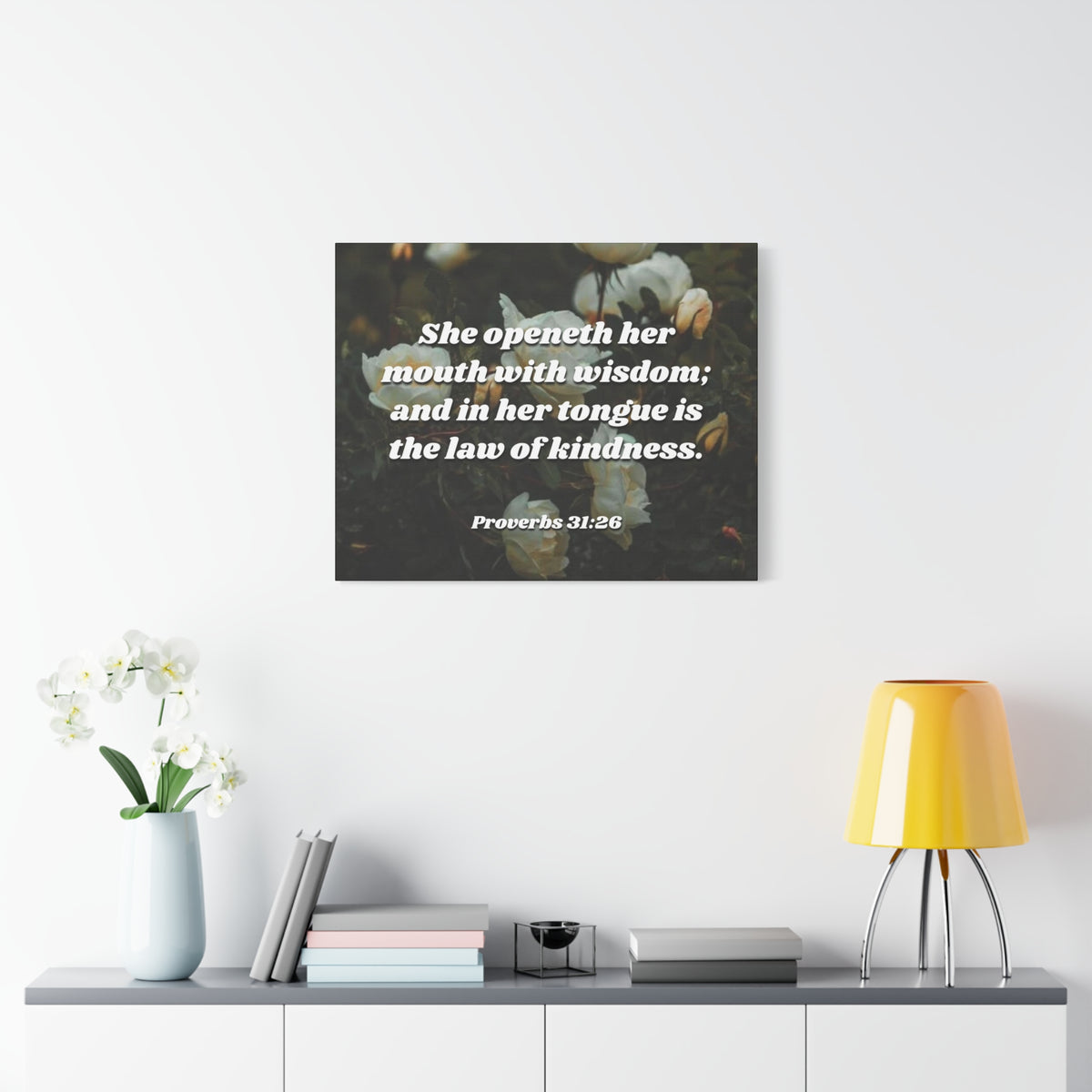 Scripture Canvas The Law Of Kindness Proverbs 31:26 Christian Wall Art Bible Verse Print Ready to Hang
