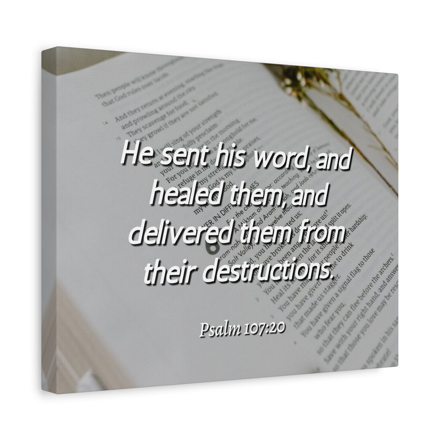 Scripture Canvas Healed Them Psalm 107:20 Christian Wall Art Bible Verse Print Ready to Hang