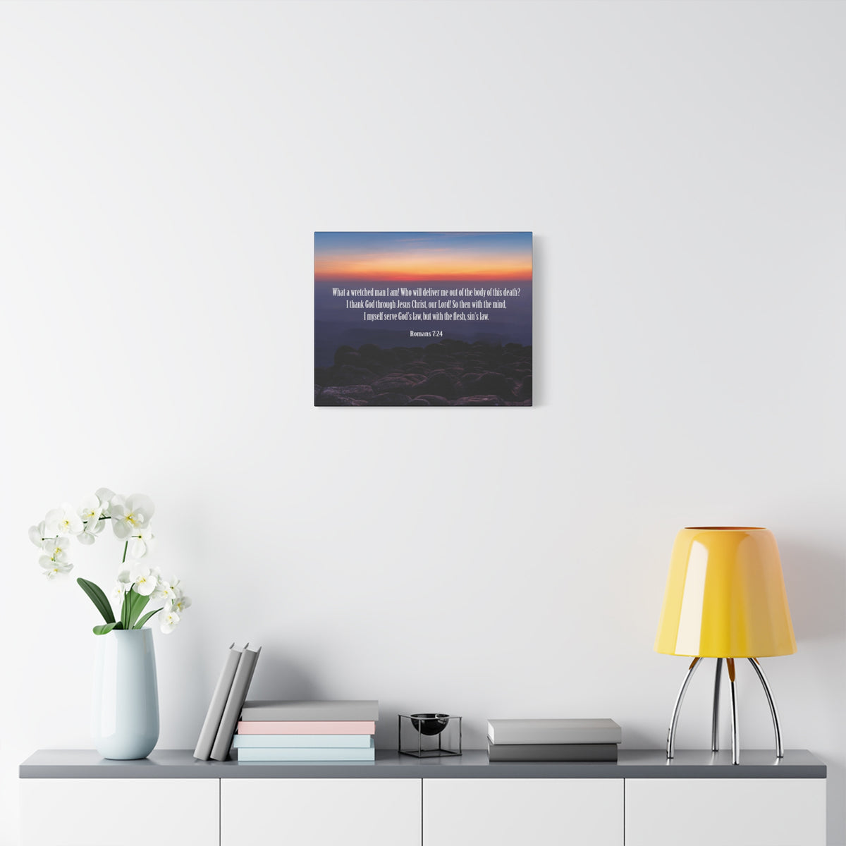Scripture Canvas Sin's Law Romans 7:24-25 Christian Wall Art Bible Verse Print Ready to Hang