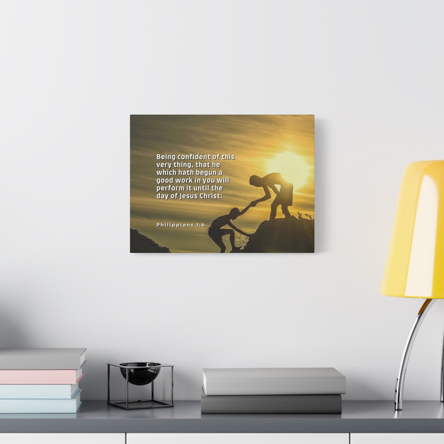 Scripture Canvas Being Confident Philippians 1:6 Christian Wall Art Bible Verse Print Ready to Hang