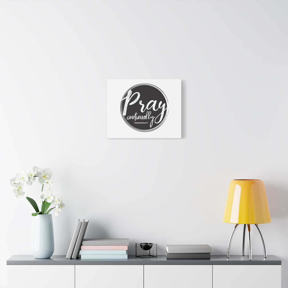 Scripture Canvas Pray Continually Gray Circle 1 Thessalonians 5:17 Christian Wall Art Bible Verse Print Ready to Hang