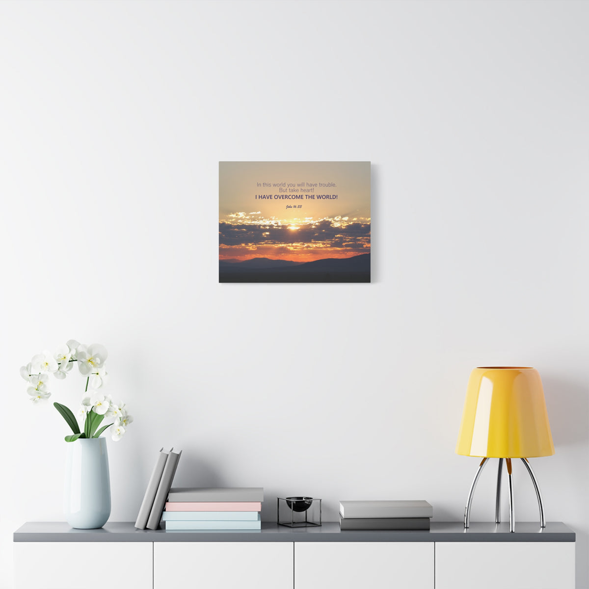Scripture Canvas Overcome The World John 16:33 Christian Wall Art Bible Verse Print Ready to Hang