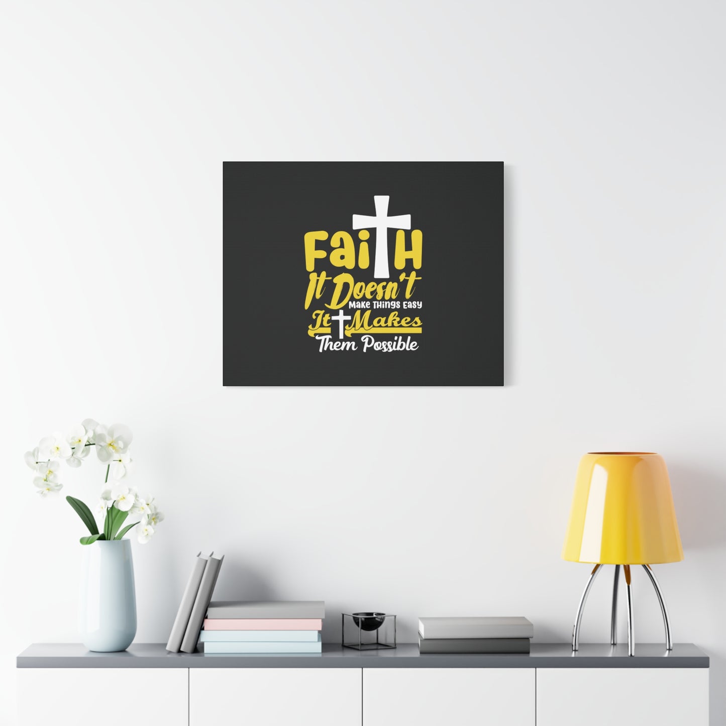 Scripture Canvas Faith Yellow Luke 1:37 Christian Wall Art Bible Verse Print Ready to Hang