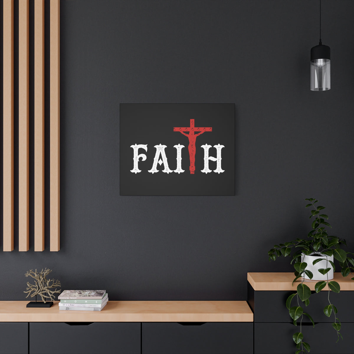 Scripture Canvas Faith Romans 10:17 Red Cross Christian Wall Art Bible Verse Print Ready to Hang
