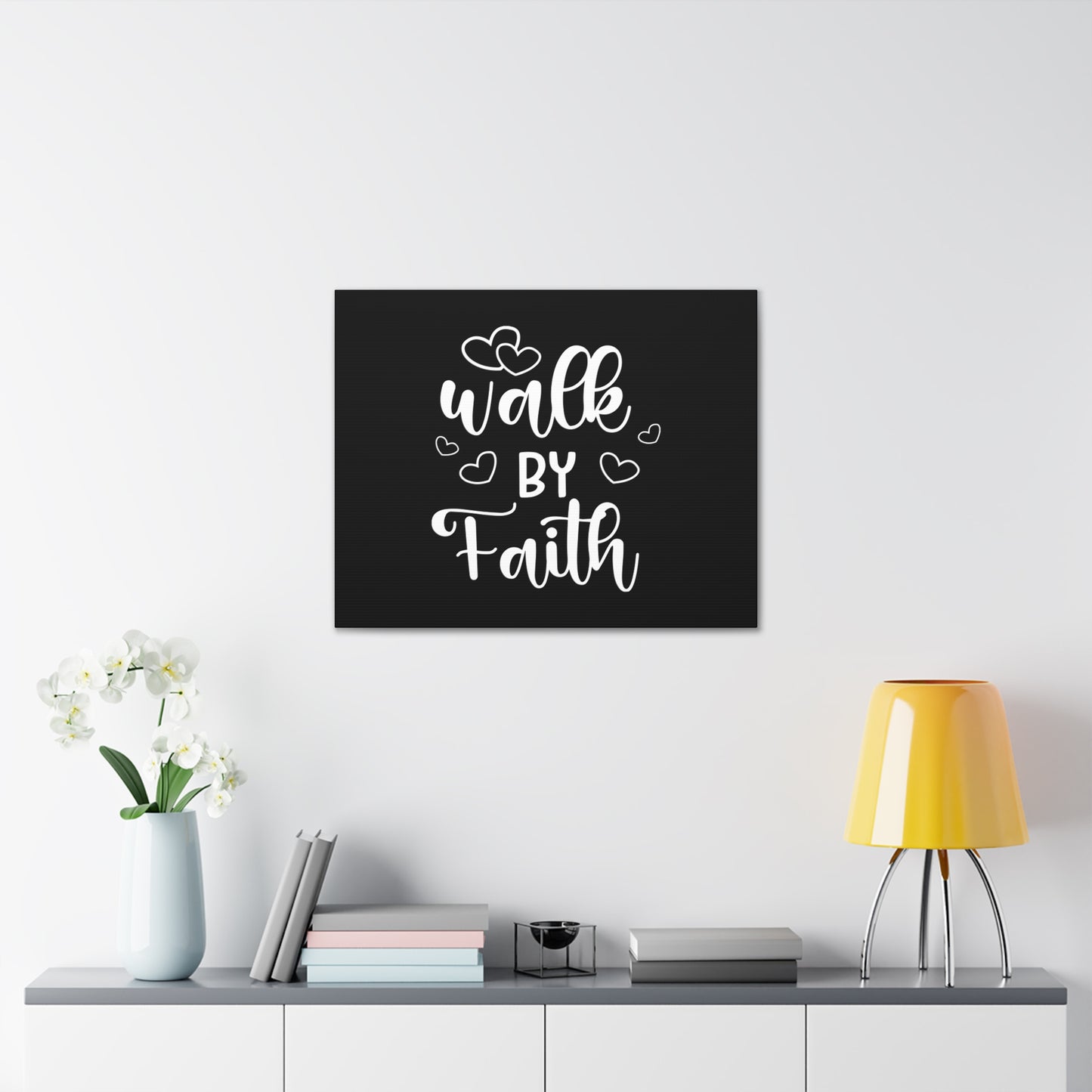 Walk By Faith 2 Corinthians 5:7 Hearts Black Christian Wall Art Bible Verse Print Ready to Hang
