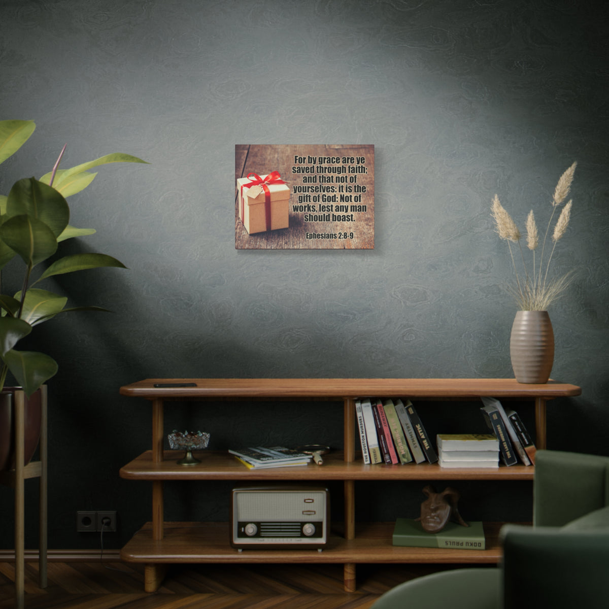 Scripture Canvas For by Grace Ephesians 2:8-9 Christian Wall Art Bible Verse Print Ready to Hang