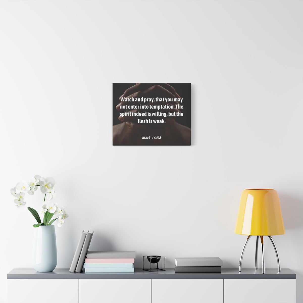 Scripture Canvas Temptation Mark 14:38 Christian Wall Art Bible Verse Print Ready to Hang