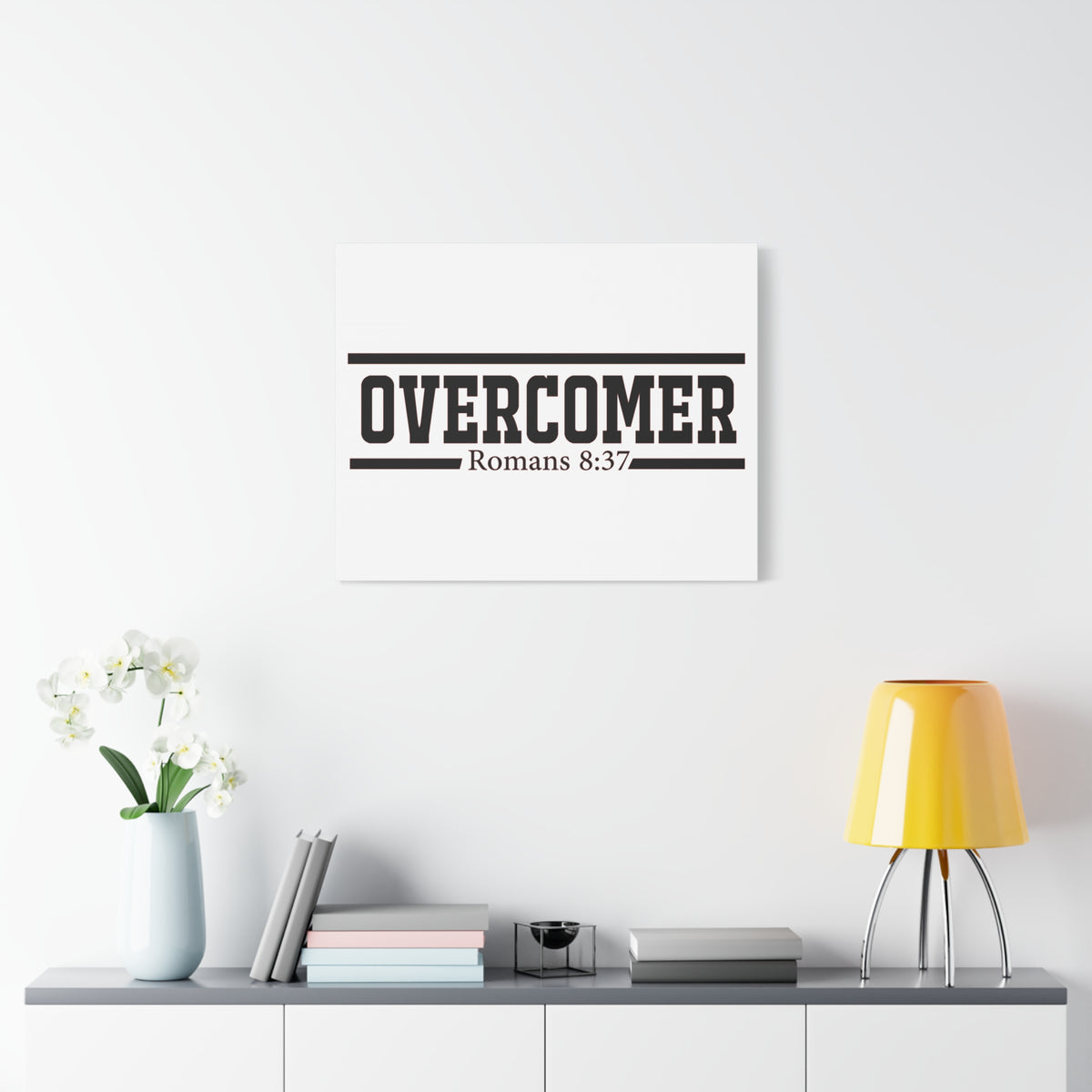 Scripture Canvas Overcomer Romans 8:37 Christian Wall Art Bible Verse Print Ready to Hang