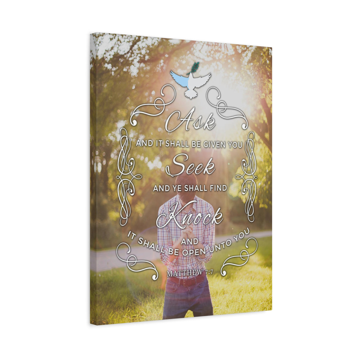 Scripture Canvas Ask Seek Knock Matthew 7:7 Christian Wall Art Bible Verse Print Ready to Hang