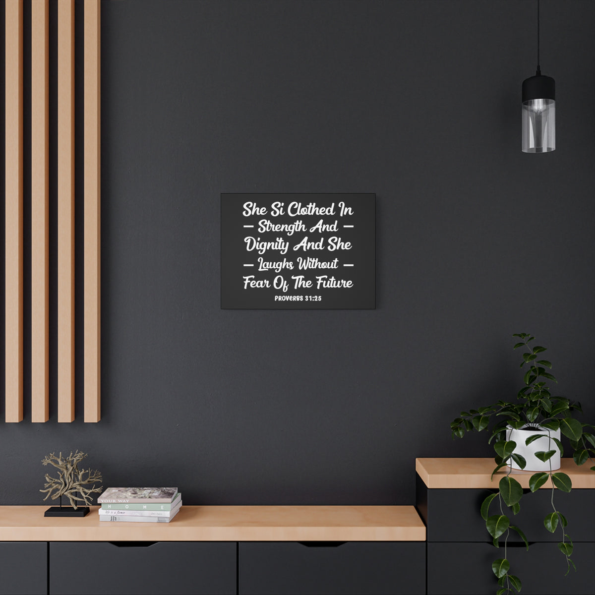 Scripture Canvas Clothed In Strength Proverbs 31:25 Christian Wall Art Bible Verse Print Ready to Hang