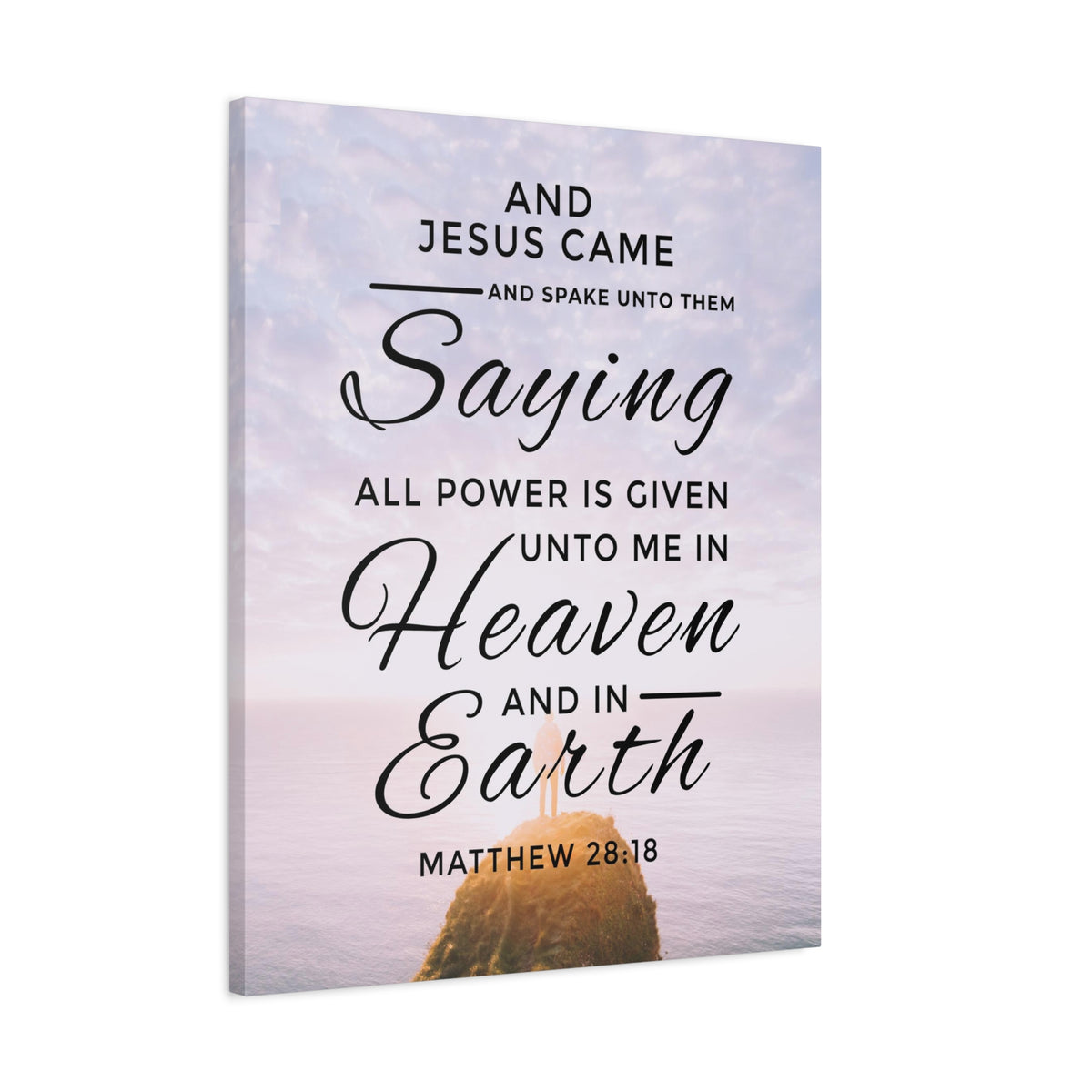 Scripture Canvas Heaven and Earth Matthew 28:18 Christian Wall Art Bible Verse Print Ready to Hang