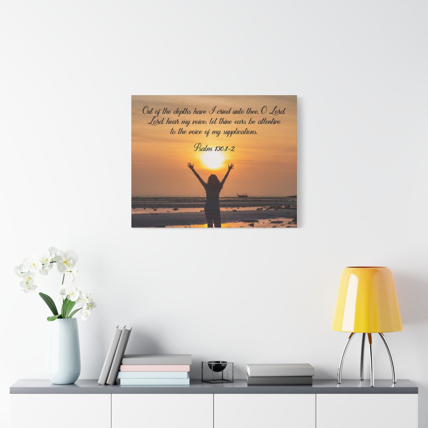 Bible Verse Canvas Out of The Depths Psalm 130:1-2 Christian Home Décor Wall Art Scripture Ready to Hang Faith Print