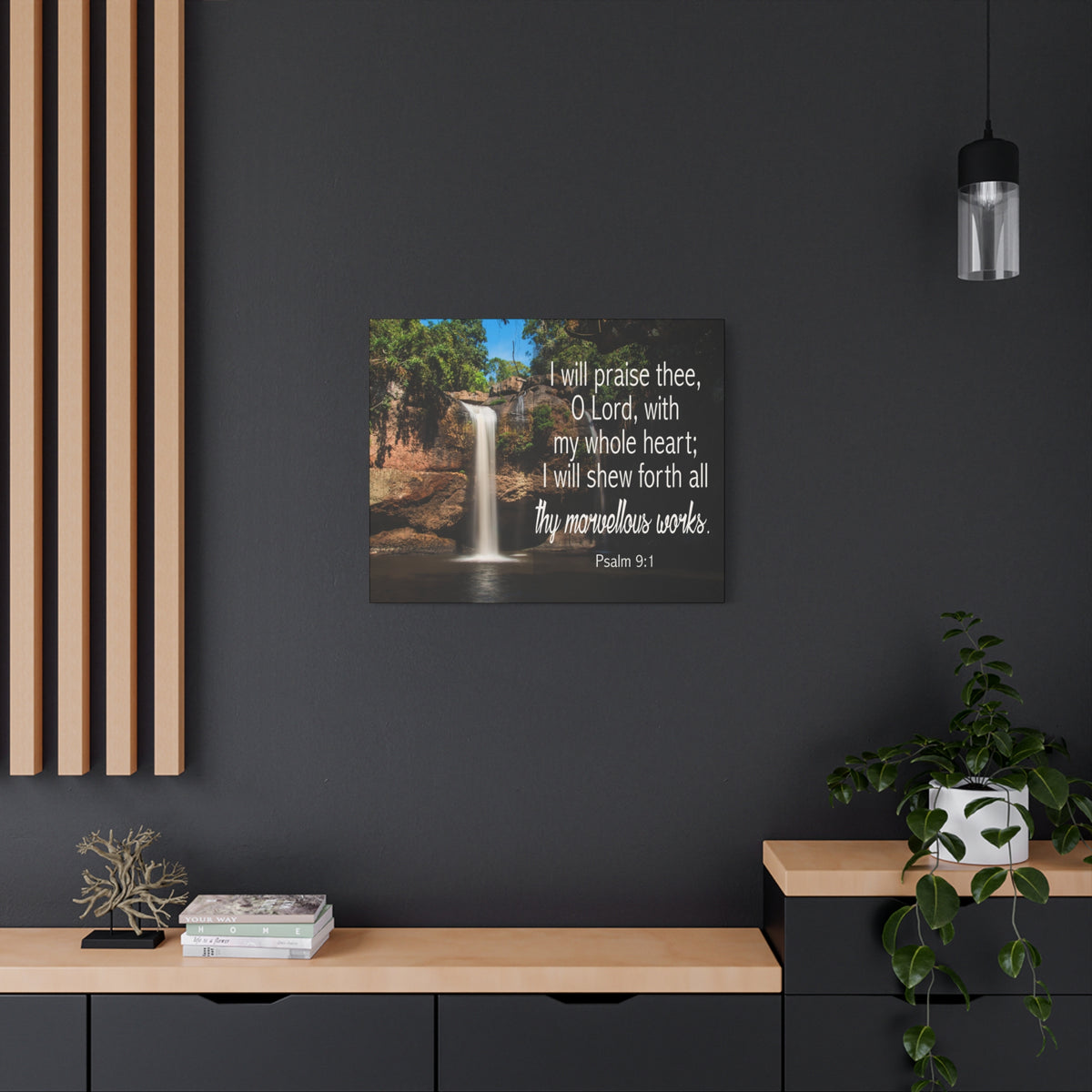 Scripture Canvas I Will Praise Thee Psalm 9:1 Christian Wall Art Bible Verse Print Ready to Hang