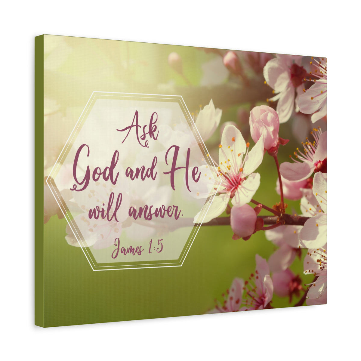 Scripture Canvas He Will Answer James 1:5 Pink Flower Christian Wall Art Bible Verse Print Ready to Hang