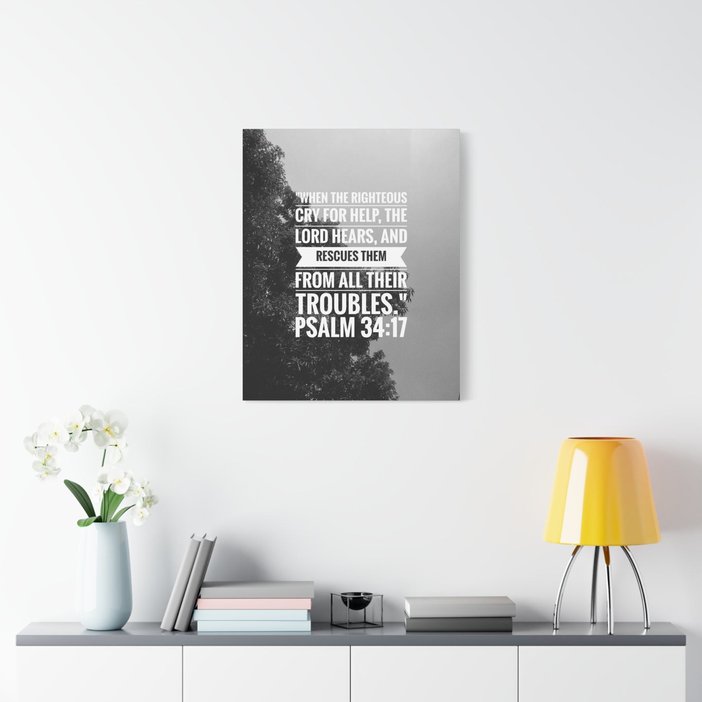 Scripture Canvas Rescues Them Psalm 34:17 Christian Wall Art Bible Verse Print Ready to Hang