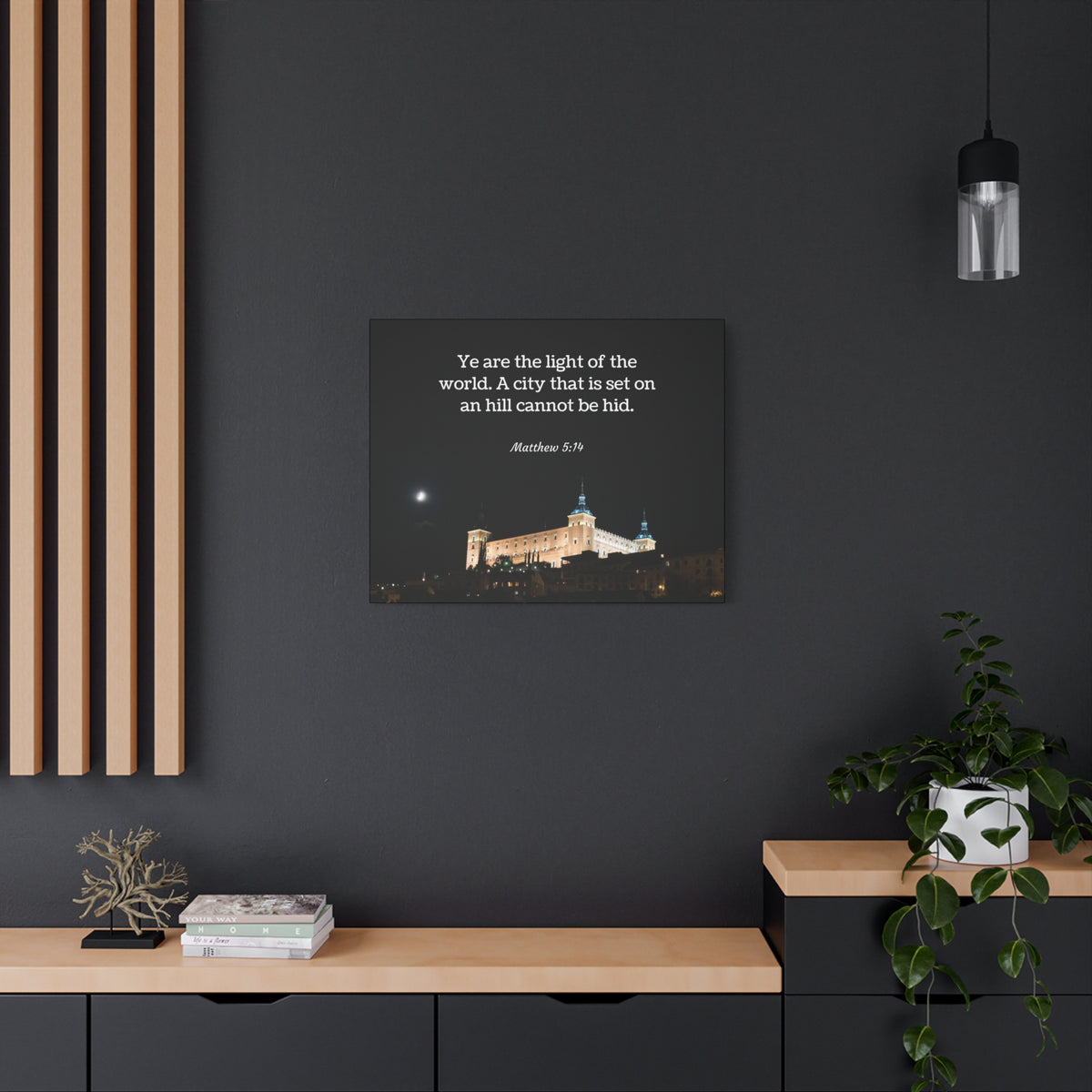 Scripture Canvas Light Of The World Matthew 5:14 Christian Wall Art Bible Verse Print Ready to Hang