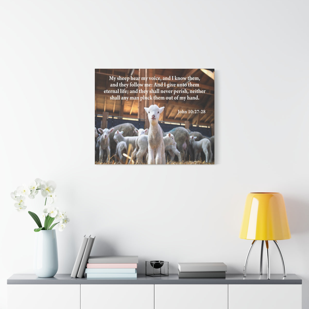 Scripture Canvas My Sheep Hear My Voice John 10:27-28 Christian Wall Art Bible Verse Print Ready to Hang