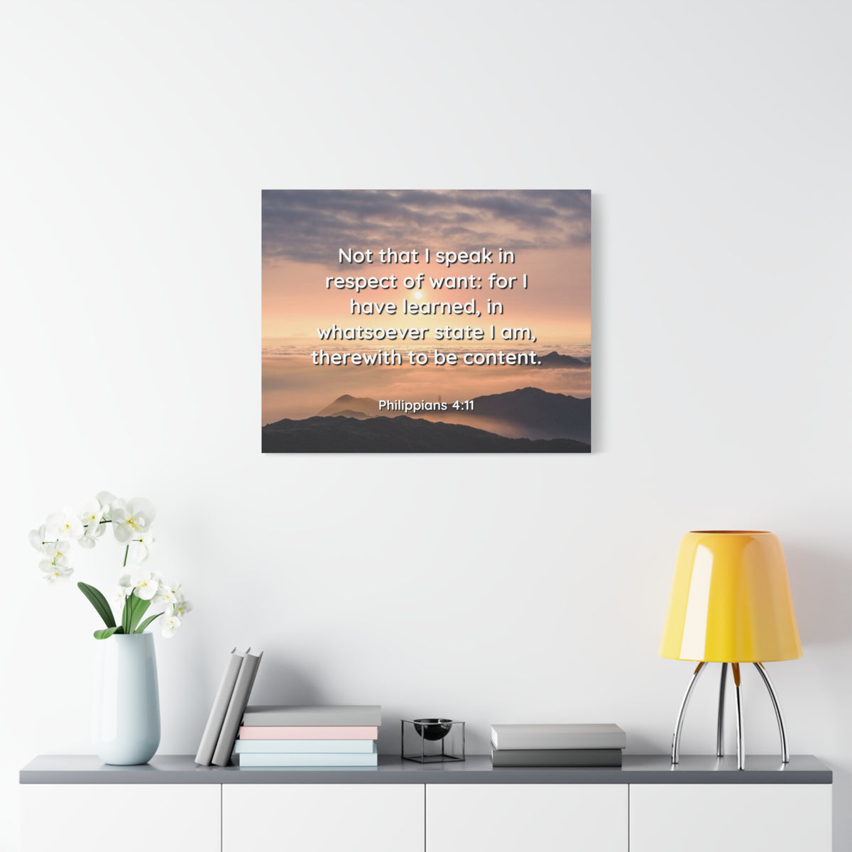 Scripture Canvas Respect Of Want Philippians 4:11 Christian Wall Art Bible Verse Print Ready to Hang