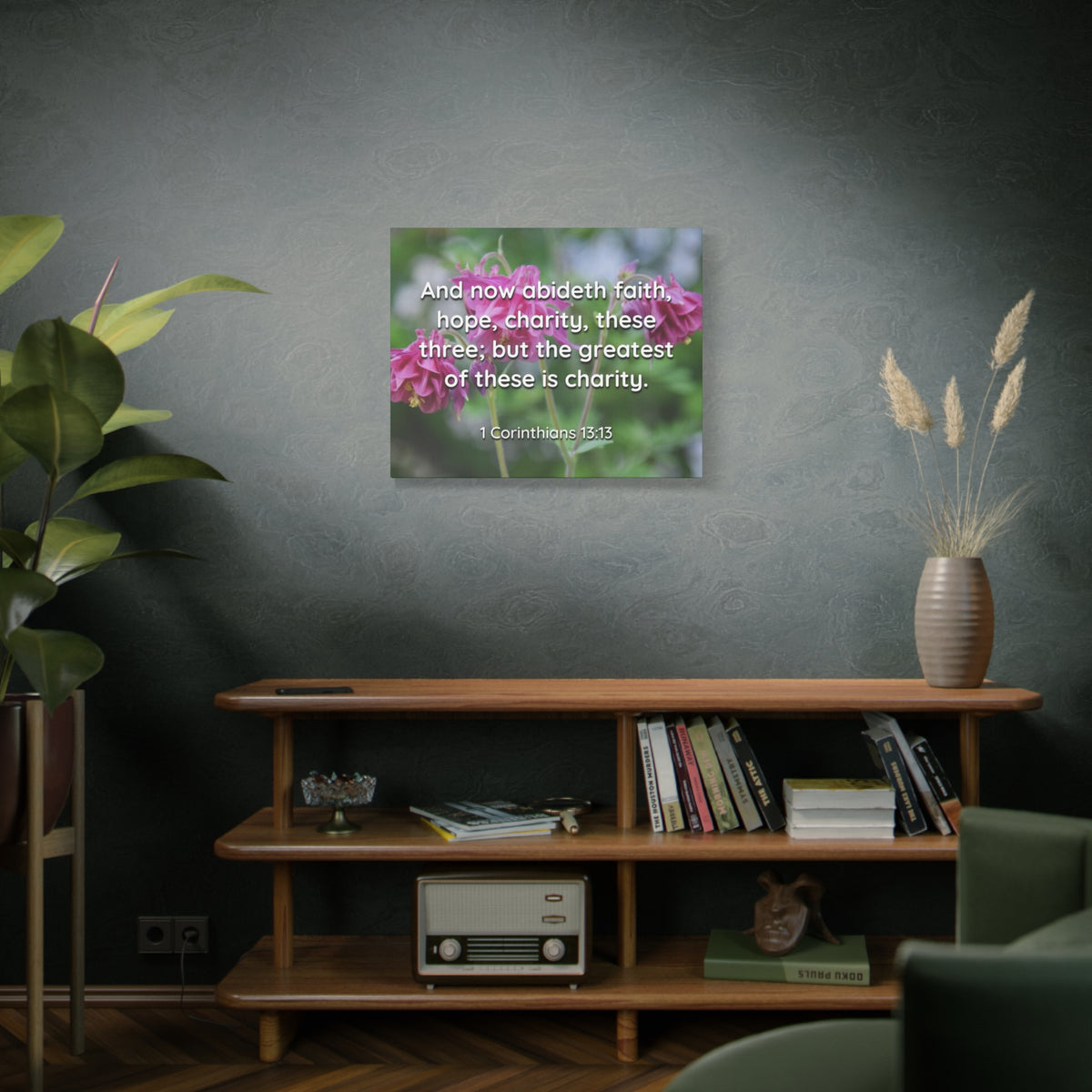 Scripture Canvas Abideth Faith, Hope, Charity 1 Corinthians 13:13 Christian Wall Art Bible Verse Print Ready to Hang