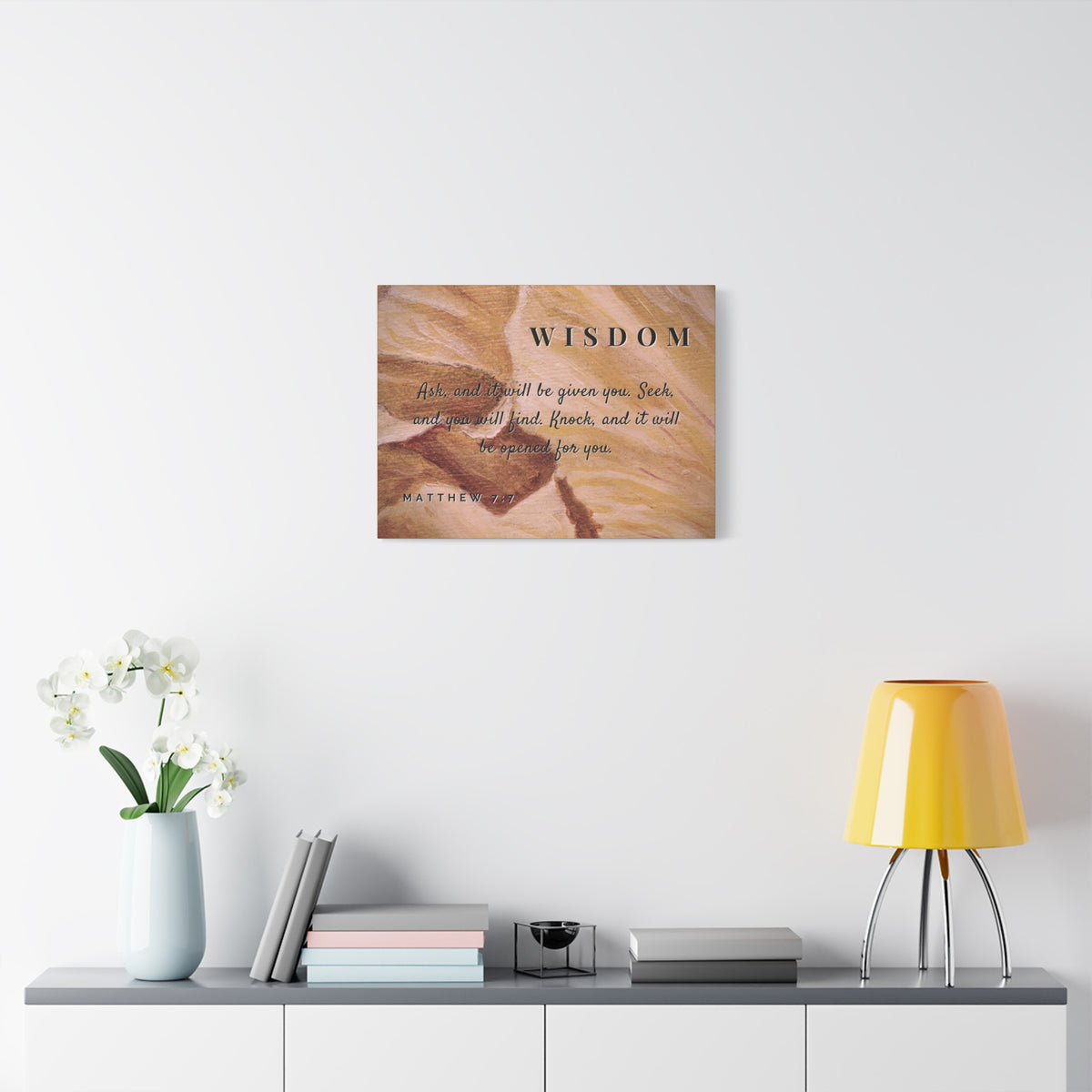 Scripture Canvas Wisdom Matthew 7:7 Christian Wall Art Bible Verse Print Ready to Hang
