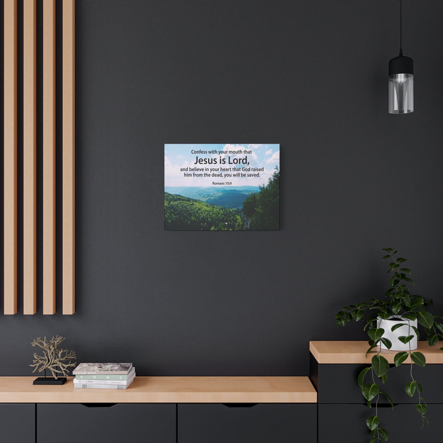 Scripture Canvas Jesus is Lord Romans 10:9 Christian Wall Art Bible Verse Print Ready to Hang