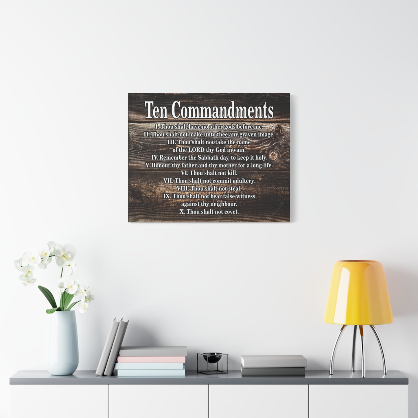 Scripture Canvas Ten Commandments Wood Brown Christian Wall Art Print Ready to Hang