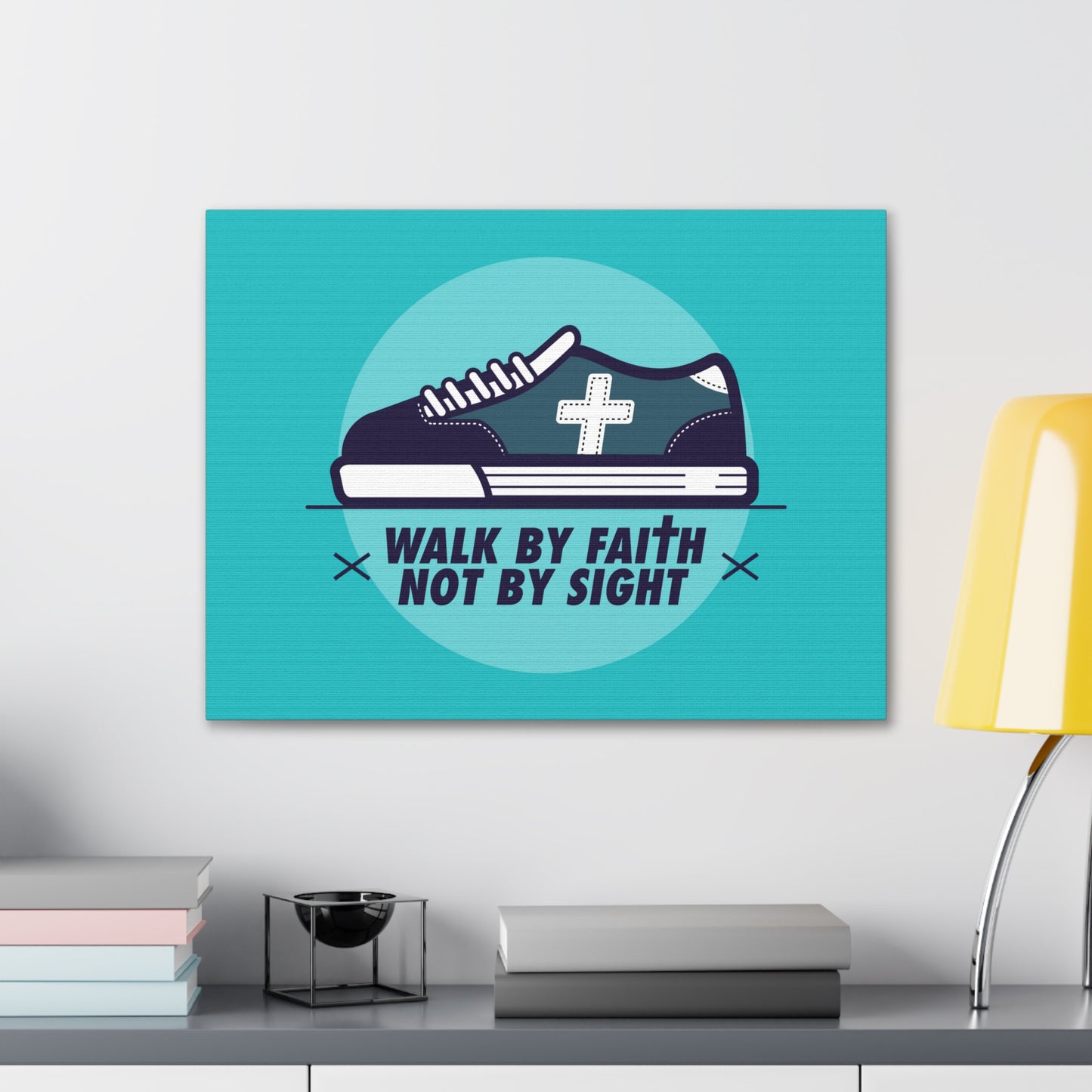 Walk By Faith Not By Sight 2 Corinthians 5:7 Blue Shoes Christian Wall Art Bible Verse Print Ready to Hang